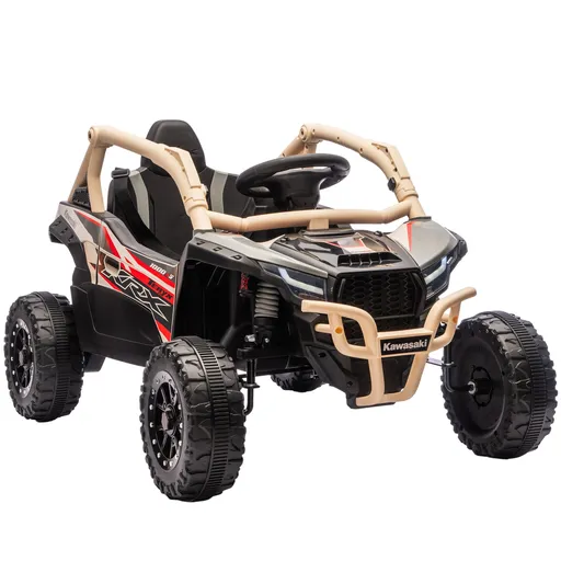 AIYAPLAY ATV Electric pentru Copii 3-8 Ani 12V cu Licență KAWASAKI, Motor Dublu, Telecomandă și Muzică, Galben | Aosom Romania