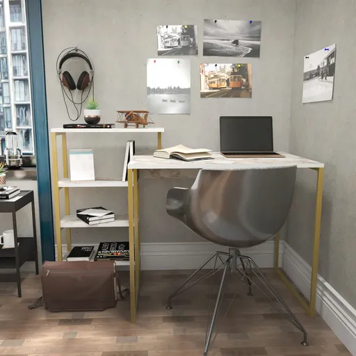 Birou, Hanah Home, Rino, 133x60x76.8 cm, Auriu