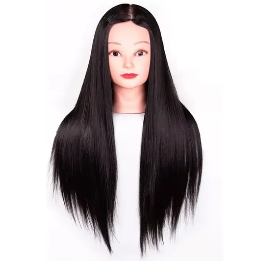 Manechin cu Par Brunet 50% Natural pentru Tuns si Impletit, 50-55 cm + Suport Prindere