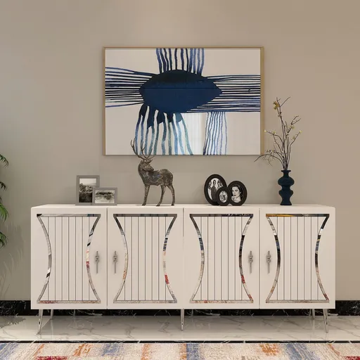 Consola, Hanah Home, Tean, 150x75x35 cm, Alb / Argintiu