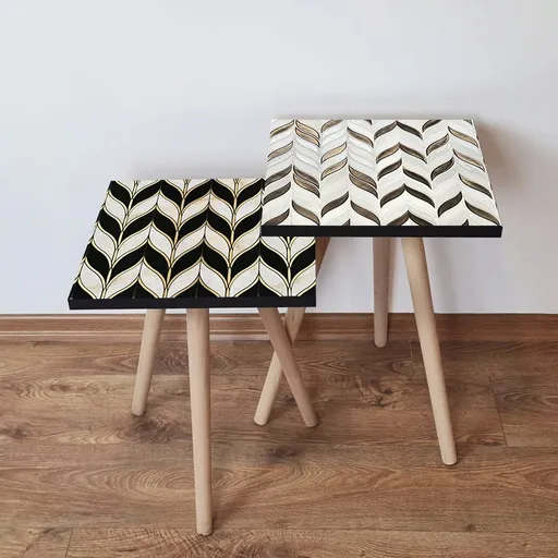 Set masute 2 piese, Hanah Home, 2Shp492, Negru / Bej / Auriu / Maro