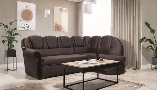 Coltar extensibil dreapta 3 locuri ELTAP, L-004, Lord, 243x180x112 cm, lemn/poliester, maro inchis/negru