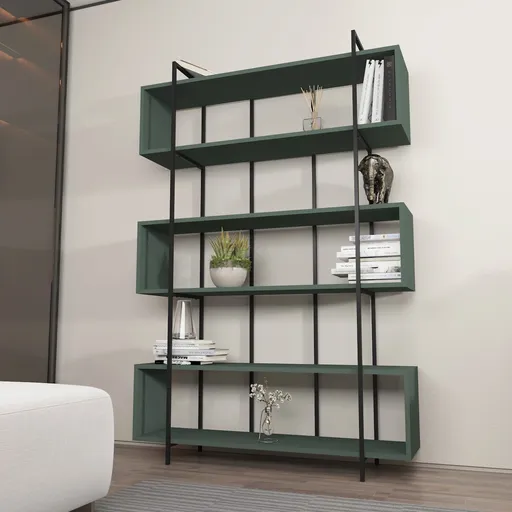 Corp biblioteca, Hanah Home, Bruti, 120x180x29.6 cm, Verde/Negru