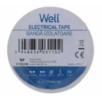 Banda izolatoare 1.9 cm x 20 m - alb Well IT-01/20WE-WL