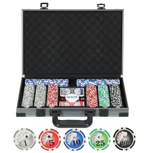 SPORTNOW Set de Poker pentru 10 Jucători cu 400 Jetoane, 2 Pachete de Cărți, 5 Zaruri, Geantă și Covor de Joc, 39,5x28x8 cm, Multicolor | Aosom Romani