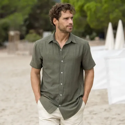 Cămașă din bumbac și in stretch cu mâneci scurte