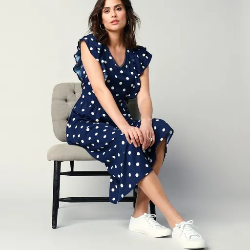 Rochie lungă cu imprimeu cu buline