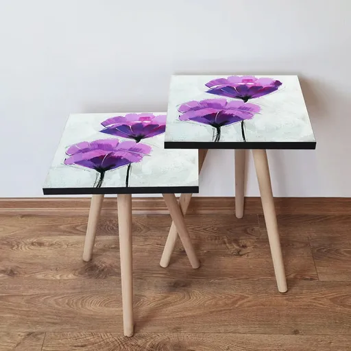 Set masute 2 piese, Hanah Home, 2Shp311, Violet / Negru / Alb