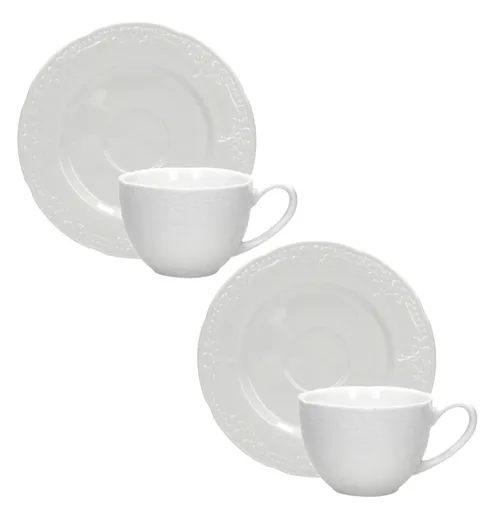 Set 2 cesti cu farfurie pentru cafea, Ricordi, Brandani, D12.5x5.5 cm, portelan New Bone China