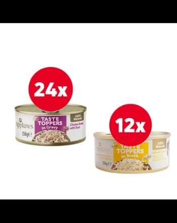 APPLAWS Taste Toppers pui si rata 24 x 156 g + 12 x 156 g GRATIS pui in sos