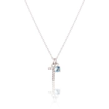 JVD Colier decent de argint „T” cu zircon albastru SVLN0324XH2BI0T