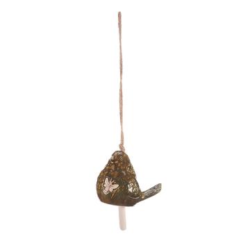 Clopot suspendat din ceramică Pasăre, verde , 13 x45 x 9 cm, verde
