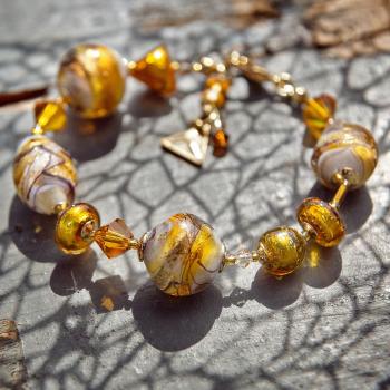 Lampglas Brațară de lux Amber Desire cu aur de 24 de carate și argint în perle Lampglas BRO28