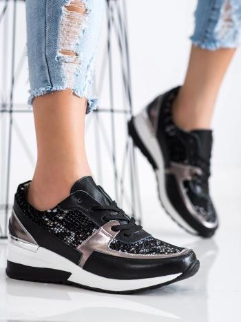 Adidași negri eleganți pentru femei fără toc