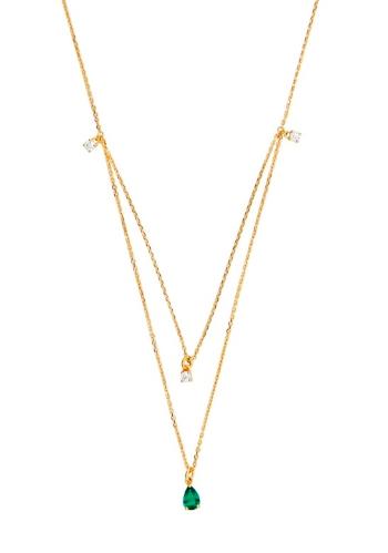 Silver Cat Colier placat cu aur cu pietre de zircon și smarald artificial SC558