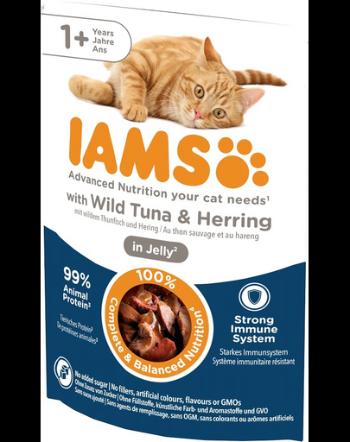 IAMS Cat Adult All Breeds Tuna &amp; Herring In Jelly ton si hering in jeleu 85g hrana pisica