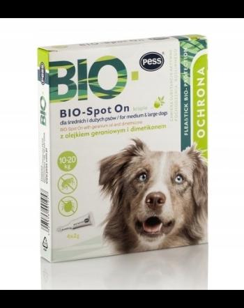 PESS BIO Spot-on picaturi protectie anti-capuse, purici pentru caini medii/marii 4x2 g cu ulei de muscata si dimeticona