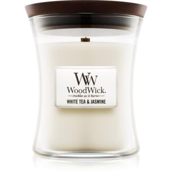 Woodwick White Tea & Jasmine lumânare parfumată cu fitil din lemn 275 g