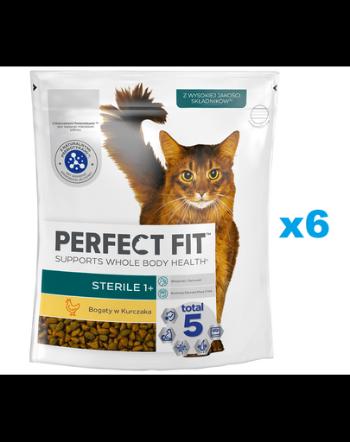 PERFECT FIT Sterile 1+ 6x750 g Mancare uscata pisici sterilizate, cu pui