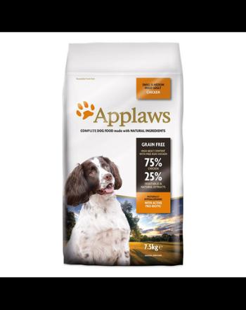 APPLAWS Dog Adult Small&amp;Medium hrana uscata pentru caini de talie mica si medie, cu pui 7,5 kg