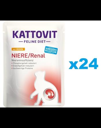 KATTOVIT Feline Diet Niere/Renal hrana umeda dietetica pentru pisici cu afectiuni ale rinichilor, cu pui 24 x 85 g