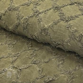 Bavlnená látka s ľanom Vintage Fringe Diamonds army