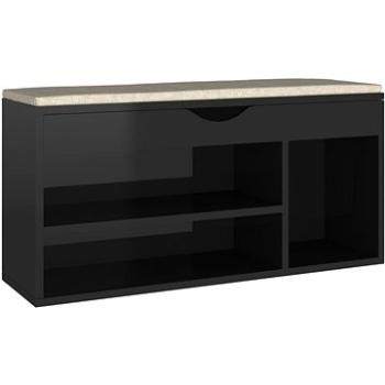 Skrinka na topánky s poduškou čierna lesklá, 104 x 30 x 49 cm drevotrieska, 326757