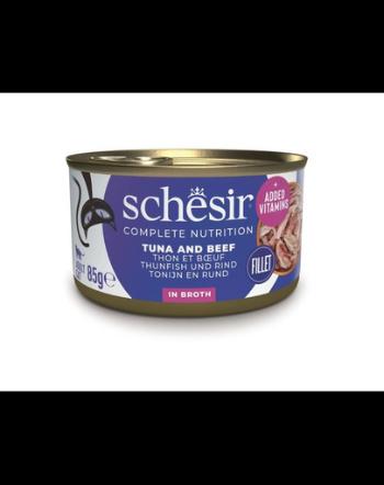 SCHESIR Mancare umeda pisici, cu ton, vita si orez 85 g