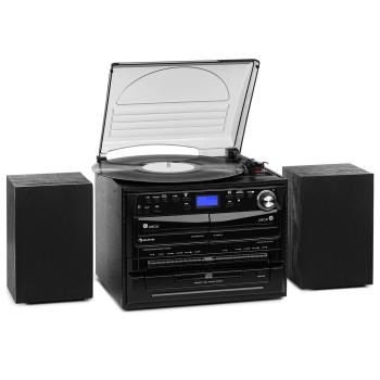 Auna 388-DAB+, sistem stereo, 20 W max., discuri, CD-uri, casete, BT, FM / DAB +, USB, negru