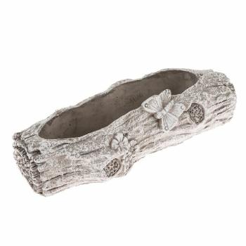 Ghiveci de flori din beton Trunchi cu fluture, 29,5 x 8 x 11 cm