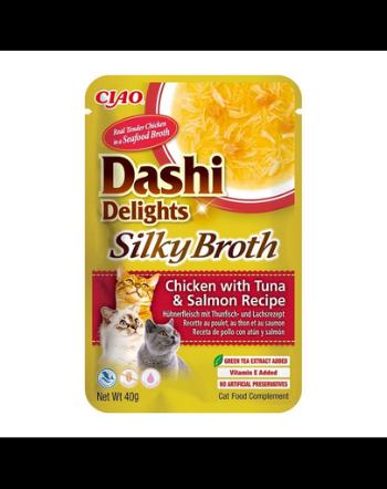 INABA Cat Dashi Delights Silky Broth supa de pui, ton si somon 40g pentru pisica