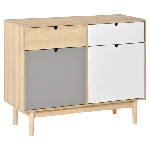 HOMCOM Mobilier Multifunctional Stil Nordic, Dulapior Doua Usi cu Sertare pentru Bucatarie si Hol, 100x40x79.5cm, Multicolor