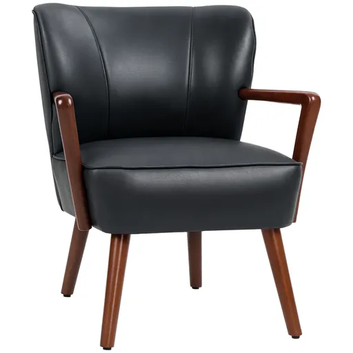 HOMCOM Fotoliu decorativ, scaun larg, aspect de piele, cadru din lemn, 120 kg, 67x77x80 cm, Negru | Aosom Romania