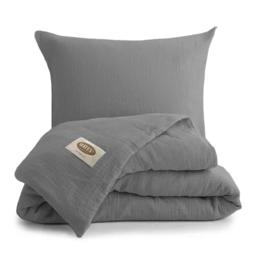 Lenjerie de pat din muselină MATEX gri închis ,140 x 200 cm, 70 x 90 cm, gri închis