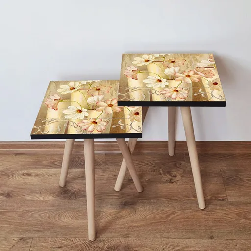 Set masute 2 piese, Hanah Home, 2Shp309, Crem / Maro / Verde / Roșu