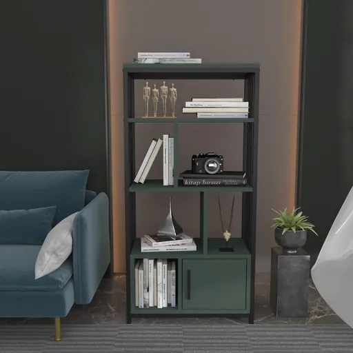 Corp biblioteca, Hanah Home, Valero, 60x120x29.6 cm, Negru/Verde