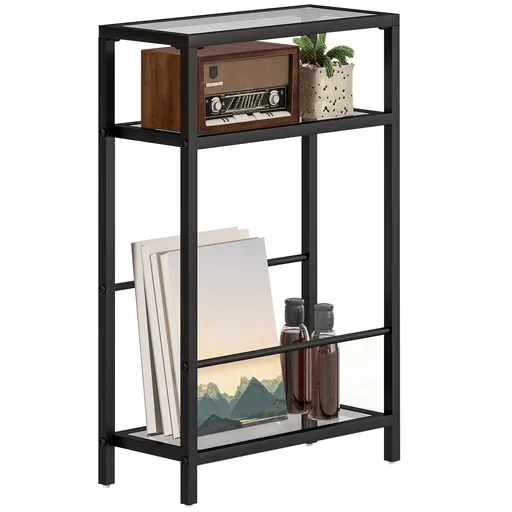 HOMCOM Măsuță de Cafea cu 3 Rafturi din Sticlă și Oțel 40x18x62 cm Negru | Aosom Romania