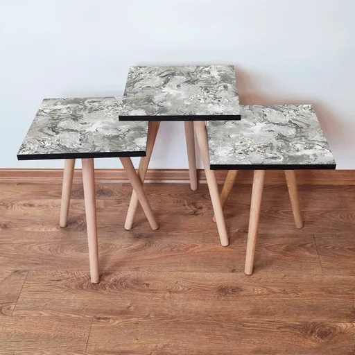 Set masute 3 piese, Hanah Home, 3Shp133, Gri / Alb / Bej