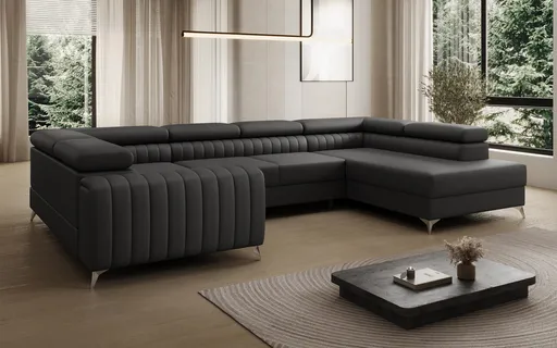 Coltar extensibil dreapta 6 locuri ELTAP, RT-11SOF, Louis, 347x202x92 cm, lemn/poliester, negru