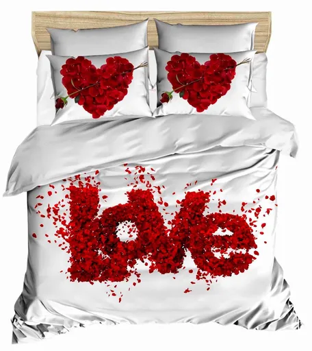 Lenjerie de pat dubla Super King (EU) (IT), 3 piese, L'essentiel Maison, 193, Rosu/Alb