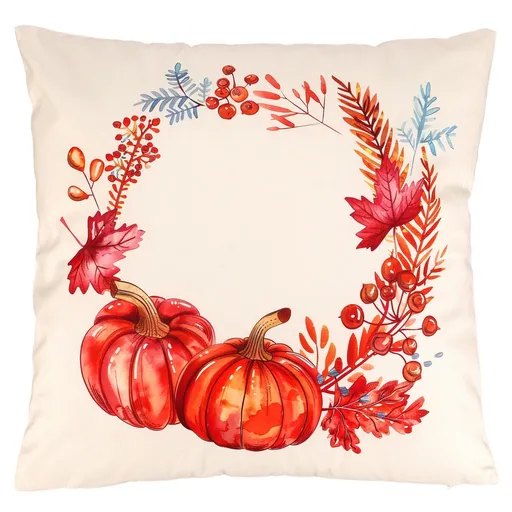 Pernă cu umplutură Dovleac și frunze, crem, 45 x 45 cm