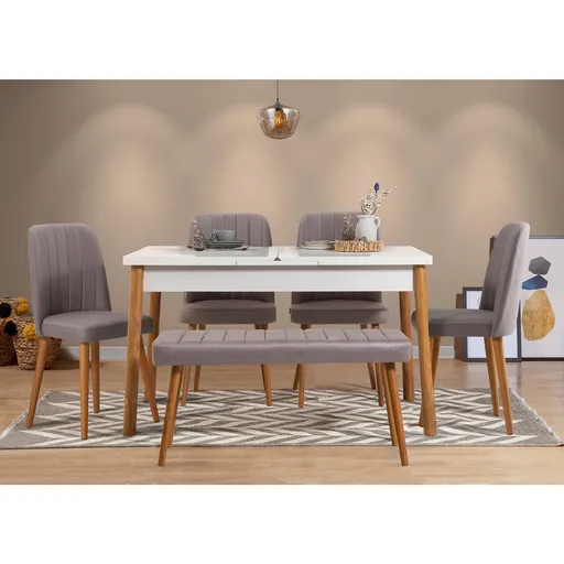 Set masa extensibila si scaune, Hanah Home, Santiago Atlantic-White Grey, Pin Atlantic / Alb / Gri