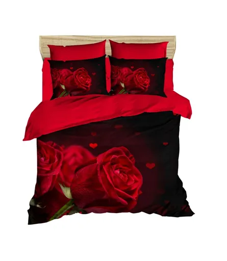 Lenjerie de pat dubla 3 piese, L'essentiel Maison, 215, Roșu/Negru