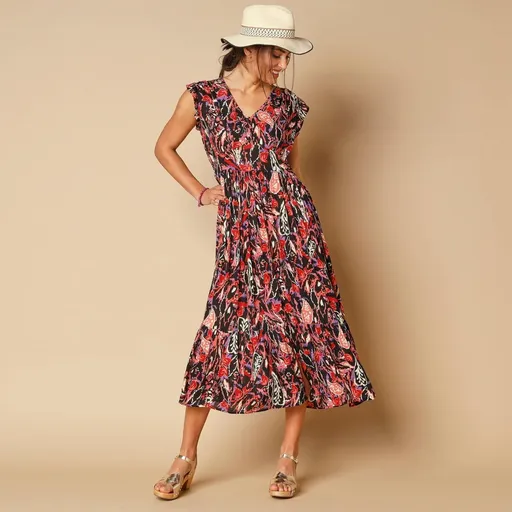 Rochie lungă cu imprimeu, creponată