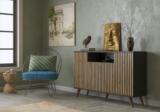 Consola, Hanah Home, FRN-9004-1, 140x91x35 cm, Lemn / Negru / Pin Atlantic