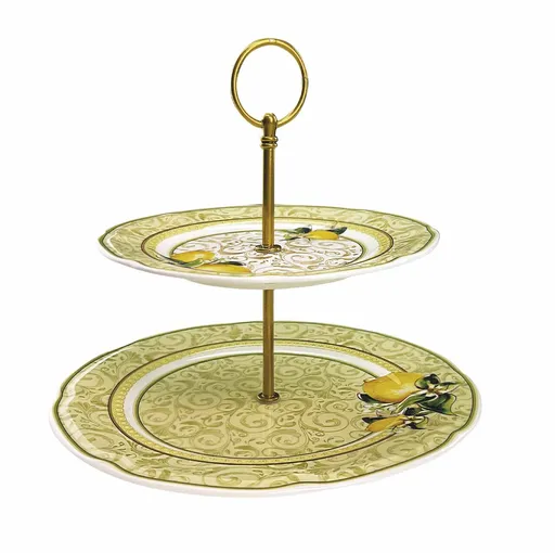 Platou etajat pentru prajituri, Limoni, Brandani, D27, portelan New Bone China