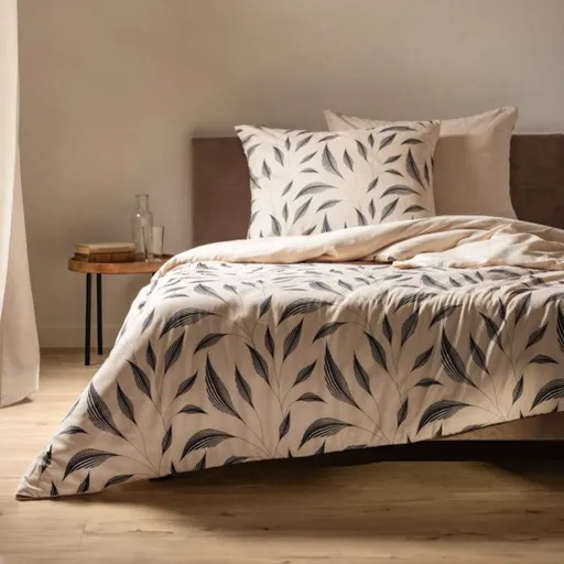 Lenjerie de pat pentru o persoana Felicity, Homla, 2 piese, 140x200 cm, microfibra din poliester, bej/negru