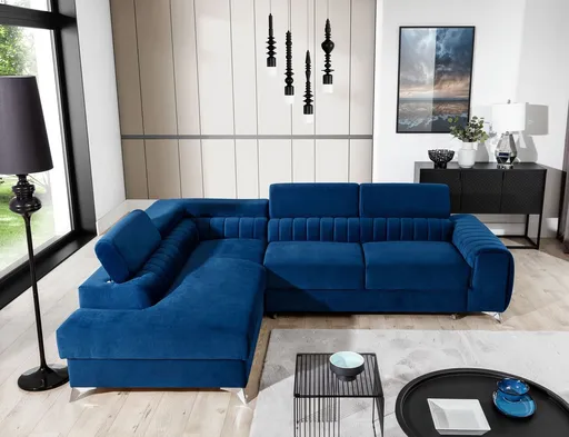 Coltar extensibil stanga 4 locuri, ELTAP, Lau-09, Laurence, 278x205x92 cm, lemn/poliester, bleumarin