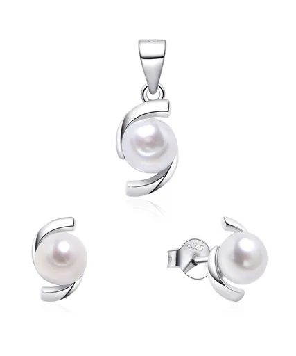 MOISS Set de bijuterii din argint cu perlă naturală SP000120 (pandantiv, cercei)