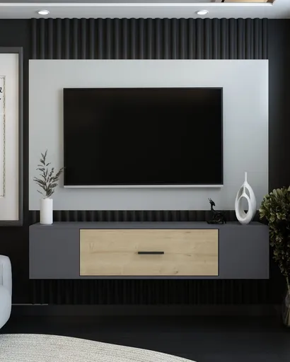 Comoda TV, Hanah Home, Kodaks, 150x33.2x29.6 cm, Stejar antracit / safir